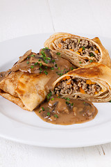 Image showing Savory mince pancakes or tortillas