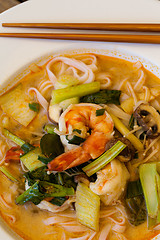 Image showing Bowl of traditional Thai tom yam soup