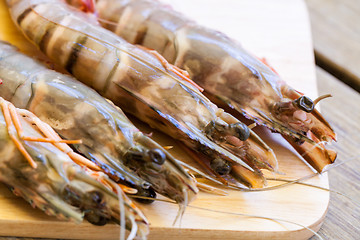 Image showing Four fresh whole tiger prawns
