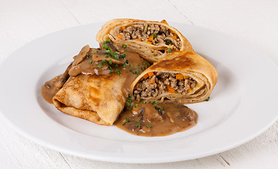 Image showing Savory mince pancakes or tortillas