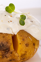 Image showing Baked jacket potato with sour cream sauce