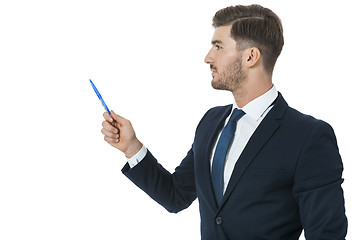 Image showing Stylish young businessman doing a presentation