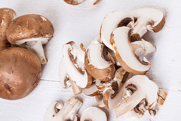 Image showing Diced and whole agaricus brown button mushrooms