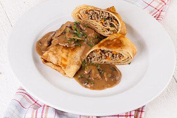 Image showing Savory mince pancakes or tortillas