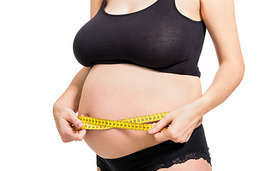 Image showing Pregnant woman measuring her abdomen