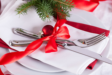 Image showing Romantic red Christmas table setting