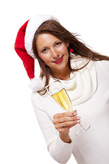 Image showing Playful woman celebrating Xmas blowing a kiss