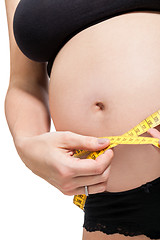 Image showing Pregnant woman measuring her abdomen