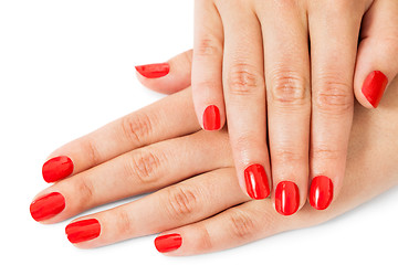 Image showing Woman with beautiful manicured red fingernails