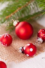 Image showing Pretty red polka dot Christmas bauble