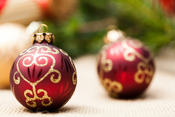 Image showing Christmas background with baubles and craft