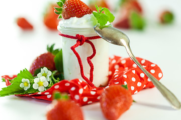 Image showing Fresh strawberries with healthy yogurt