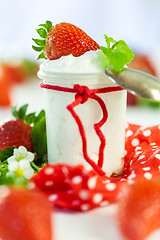 Image showing Fresh strawberries with healthy yogurt