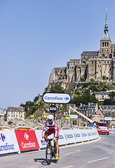 Image showing Cycling in Front of Le Mont Saint Michel