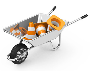 Image showing wheelbarrow and cones