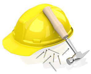 Image showing safety helmet and hammer