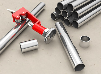 Image showing pipes and pipe cutter