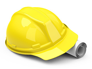 Image showing helmet and construction drawing