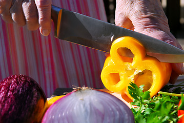 Image showing Cutting vegetables