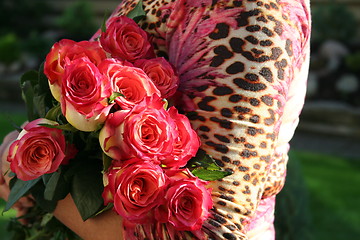 Image showing Woman and pink Roses