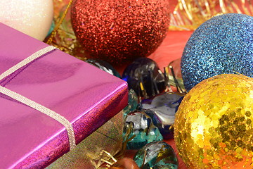 Image showing Gift box with new year balls, christmas decoration