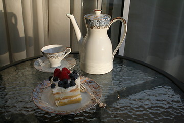 Image showing Piece of gateau with  raspberry and blueberry