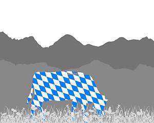 Image showing Cow alp and bavarian flag