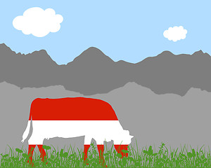 Image showing Cow alp and austrian flag