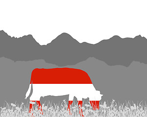 Image showing Cow alp and austrian flag