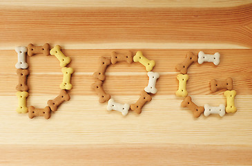 Image showing The word DOG spelled out in dried dog food