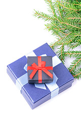 Image showing Top view on christmas gifts