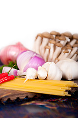 Image showing Italian pasta and mushroom sauce ingredients