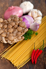 Image showing Italian pasta and mushroom sauce ingredients