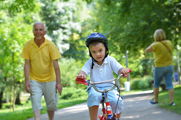 Image showing happy grandfather and child in park