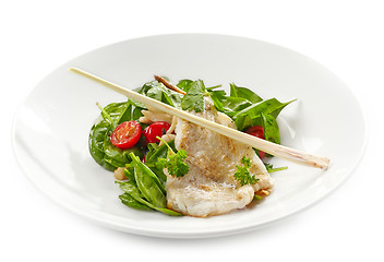 Image showing salad with flounder fillet