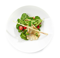 Image showing salad with flounder fillet