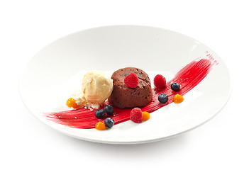 Image showing Chocolate fondant with ice cream