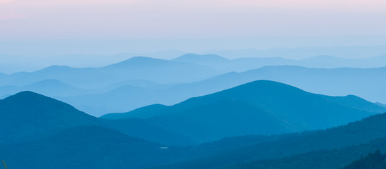 Image showing Panorama  of mountain ridges silhouettes