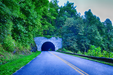 Image showing tunnel through mountains on blue ridge parkway in the morning