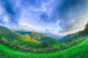 Image showing Sunrise over Blue Ridge Mountains Scenic Overlook 