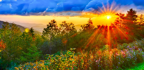 Image showing Blue Ridge Parkway late summer Appalachian Mountains Sunset West