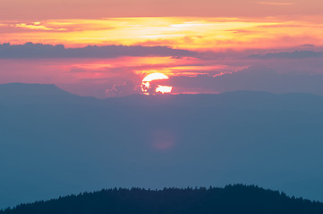 Image showing Blue Ridge Parkway Autumn Sunset over Appalachian Mountains 