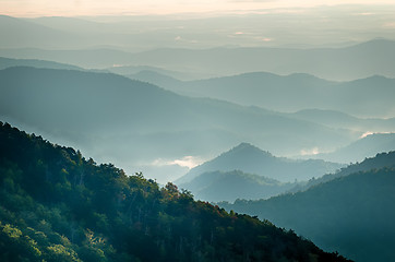 Image showing The simple layers of the Smokies at sunset - Smoky Mountain Nat.