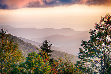 Image showing The simple layers of the Smokies at sunset - Smoky Mountain Nat.