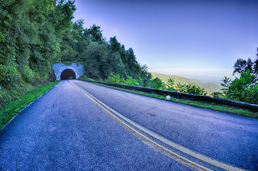 Image showing tunnel through mountains on blue ridge parkway in the morning