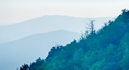 Image showing Panorama  of mountain ridges silhouettes