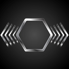 Image showing Abstract metal logo design with hexagon and arrows