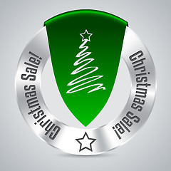 Image showing Christmas badge with green ribbon