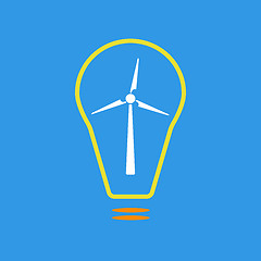 Image showing Bulb with wind turbine as eco energy sign