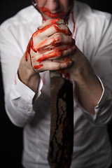 Image showing Psychopath with bloody knive